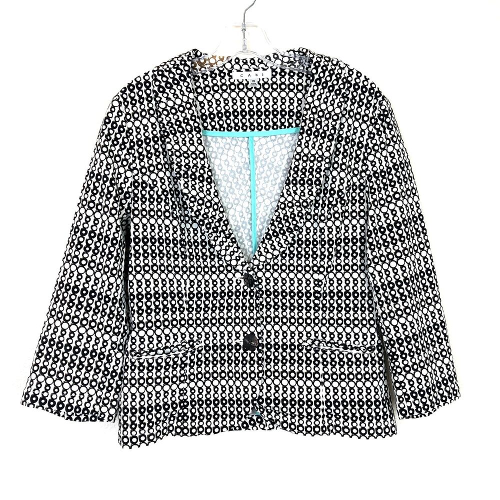 Cabi Women's Two Button Cropped Blazer Size 10 Geometric Preppy Office